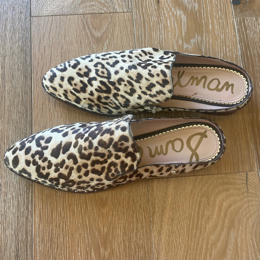 Sam Edelman Lewellyn Leopard Print Calf Hair Flat Mule Loafers